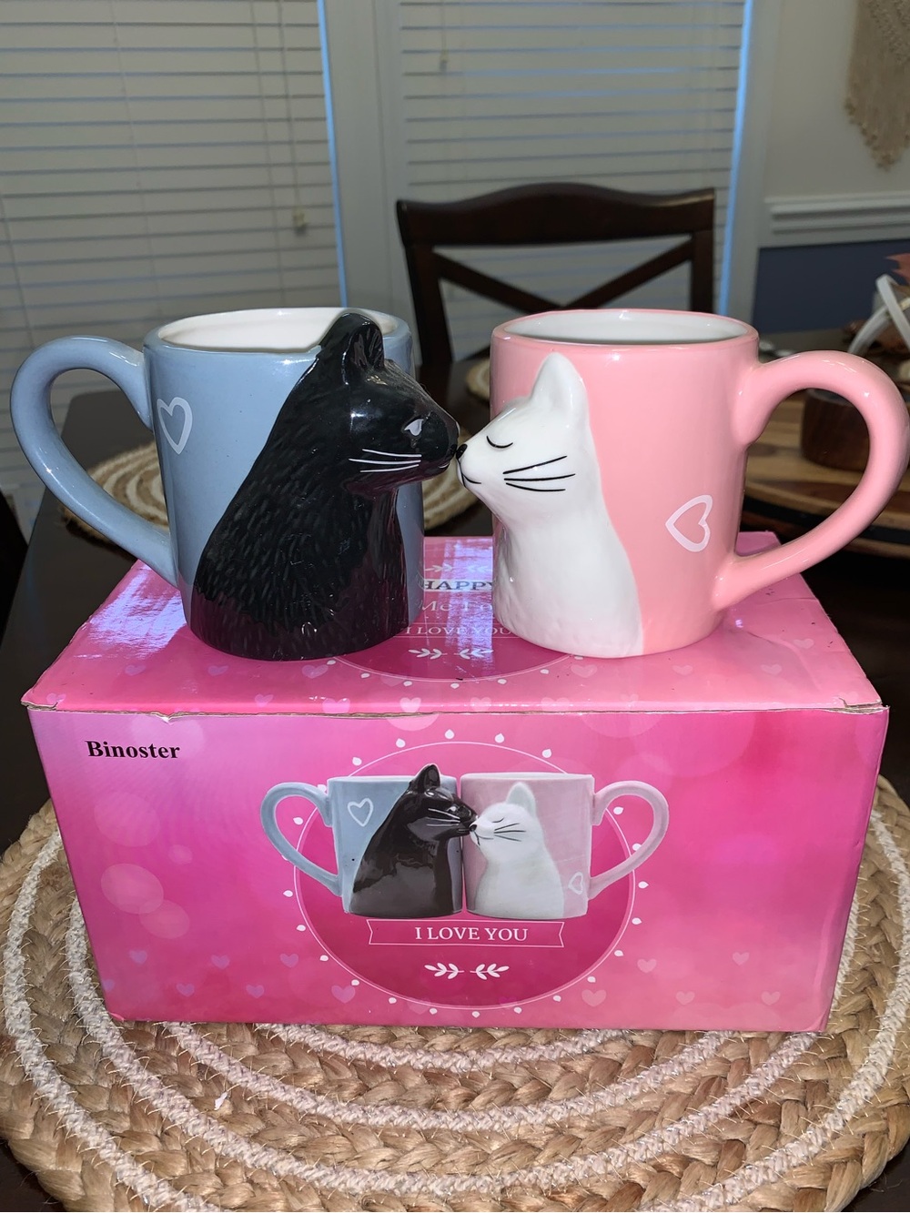 Oster Ceramic Cat Couple Mug Set - Pink & Blue